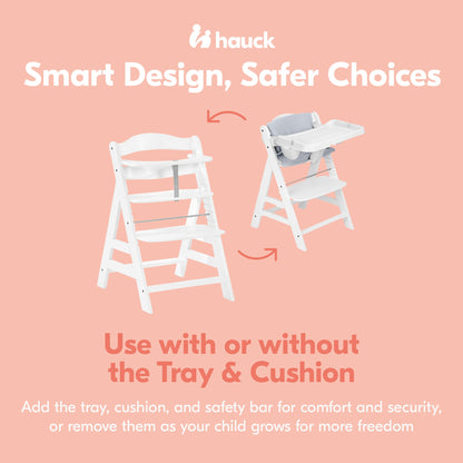 hauck Alpha+/Beta+ High Chair Tray Table, White & Deluxe Seat Cushion Pad, Grey