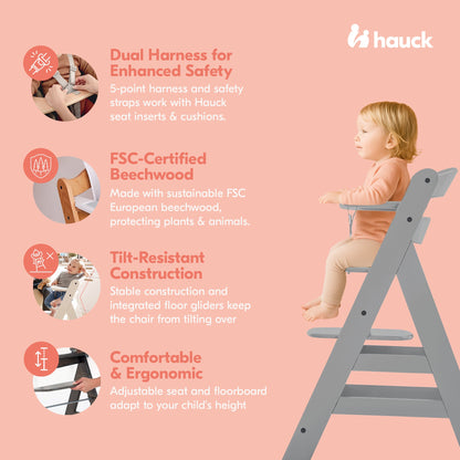 hauck Alpha+ Grow Along Wooden High Chair w/Alpha Tray Table & Deluxe Cushion