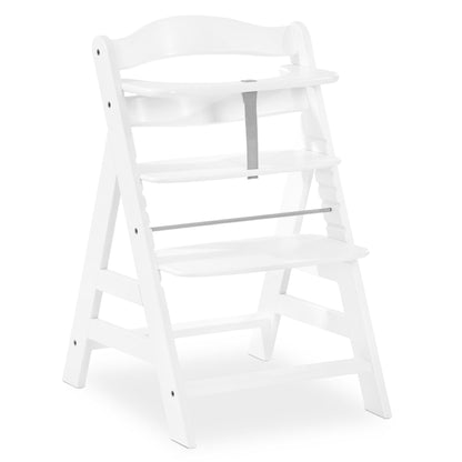 hauck AlphaPlus Grow Along White Wooden High Chair, Tray Table, & Grey Cushion