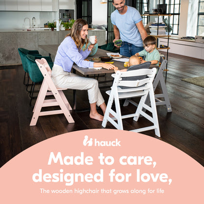 hauck AlphaPlus Grow Along White Wooden High Chair, Tray Table, & Grey Cushion