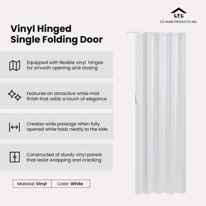 LTL Home Products Via 36" x 80" Vinyl Hinged Single Folding Door, White Mist