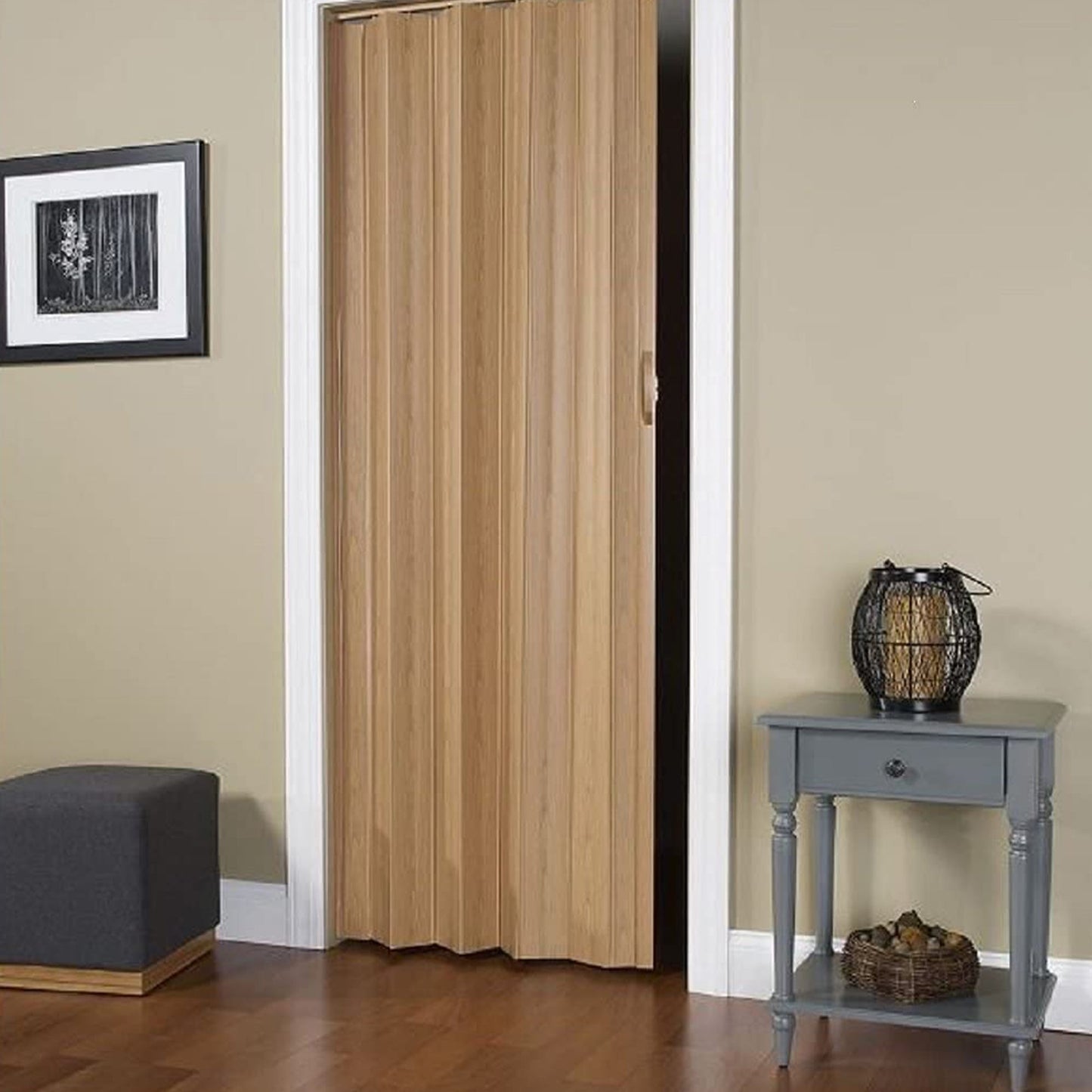 LTL Home Products Via 36" x 80" Vinyl Hinged Single Folding Door, Oak Brown