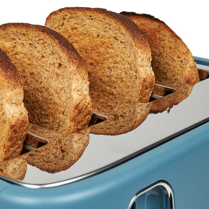 Haden Dorchester 4 Slice Wide Slot Retro Toaster with Control Knob, Stone Blue
