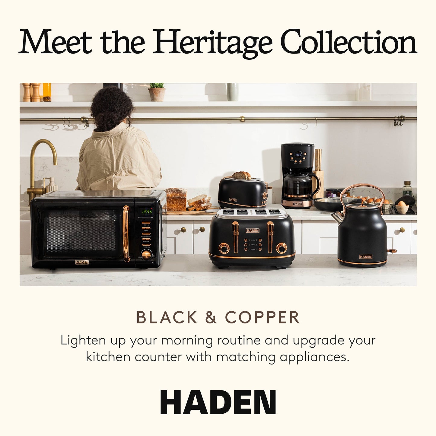 Haden Heritage 2 Slice Wide Slot Stainless Steel Toaster, Black & Copper