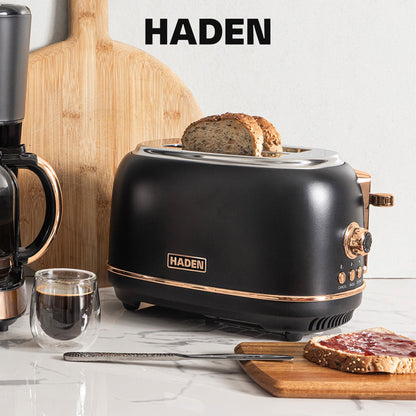 Haden Heritage 2 Slice Wide Slot Stainless Steel Toaster, Black & Copper
