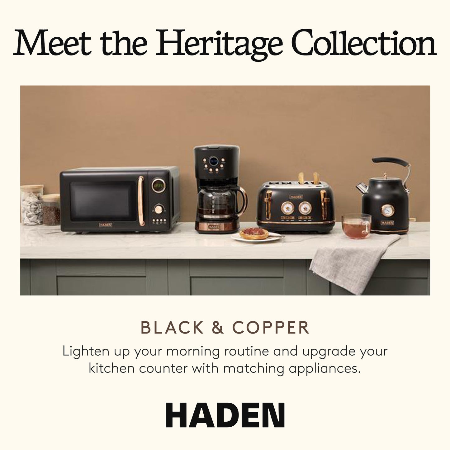 Haden Coffee Machine, 12 Cup Programmable Drip Coffee Maker, Black & Copper