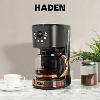 Haden Coffee Machine, 12 Cup Programmable Drip Coffee Maker, Black & Copper