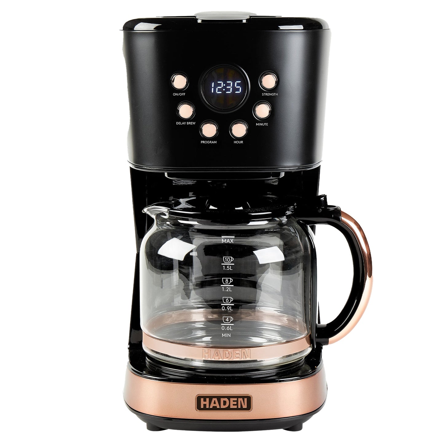 Haden Coffee Machine, 12 Cup Programmable Drip Coffee Maker, Black & Copper