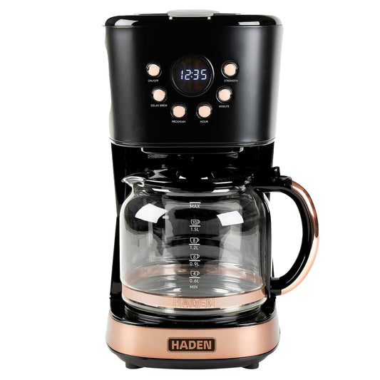 Haden Coffee Machine, 12 Cup Programmable Drip Coffee Maker, Black & Copper