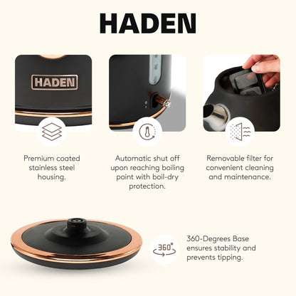 Haden Dorset 1.7 Liter Electric Water Kettle w/ 360-Degree Base, Black & Copper