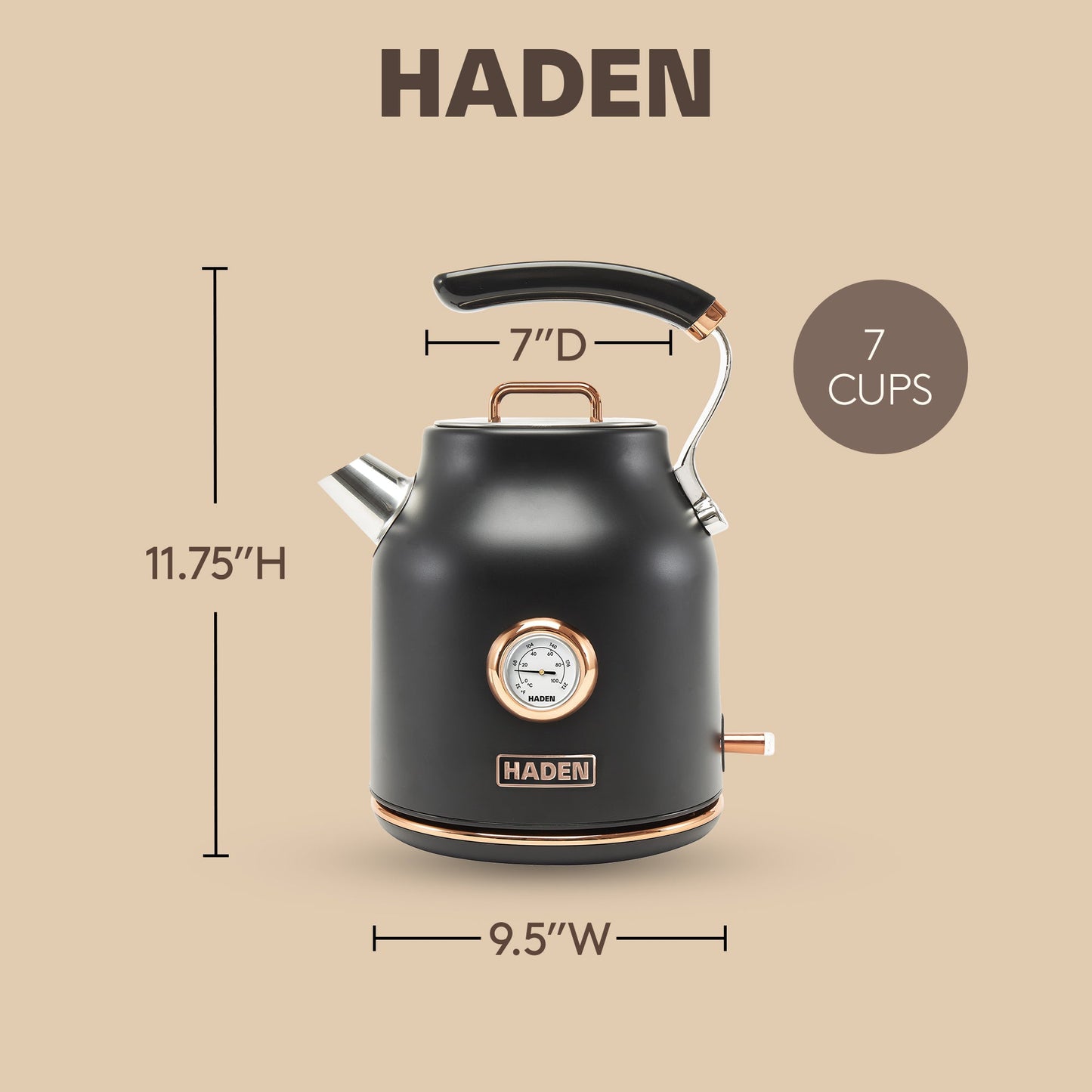 Haden Dorset 1.7 Liter Electric Water Kettle w/ 360-Degree Base, Black & Copper