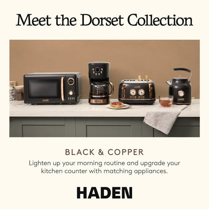 Haden Dorset 2 Slice Wide Slot Stainless Steel Toaster, Black & Copper