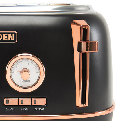 Haden Dorset 4 Slice Wide Slot Stainless Steel Toaster, Black & Copper