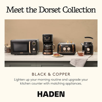 Haden Dorset 4 Slice Wide Slot Stainless Steel Toaster, Black & Copper