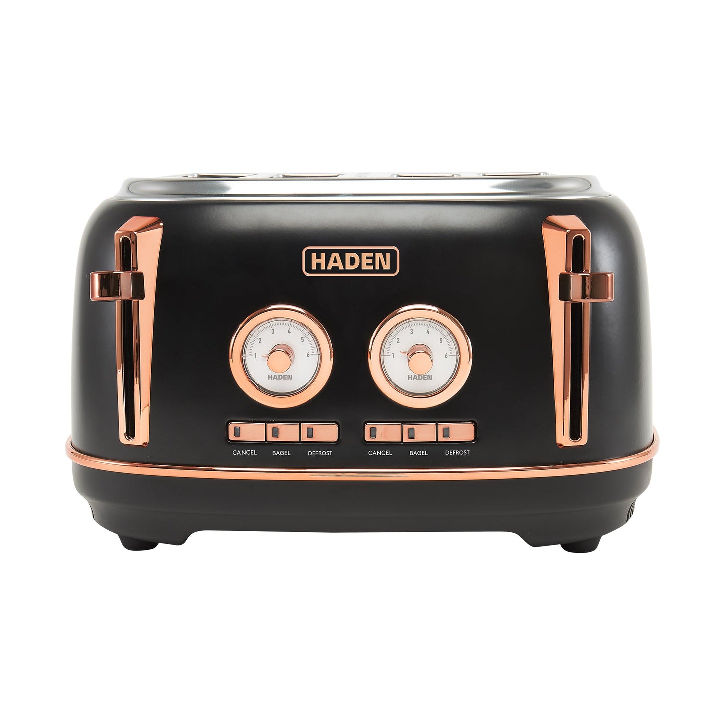Haden Dorset 4 Slice Wide Slot Stainless Steel Toaster, Black & Copper
