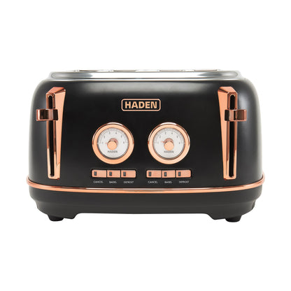 Haden Dorset 4 Slice Wide Slot Stainless Steel Toaster, Black & Copper