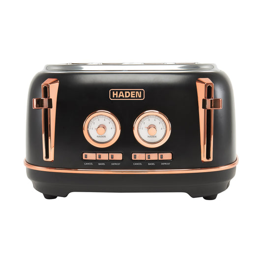 Haden Dorset 4 Slice Wide Slot Stainless Steel Toaster, Black & Copper