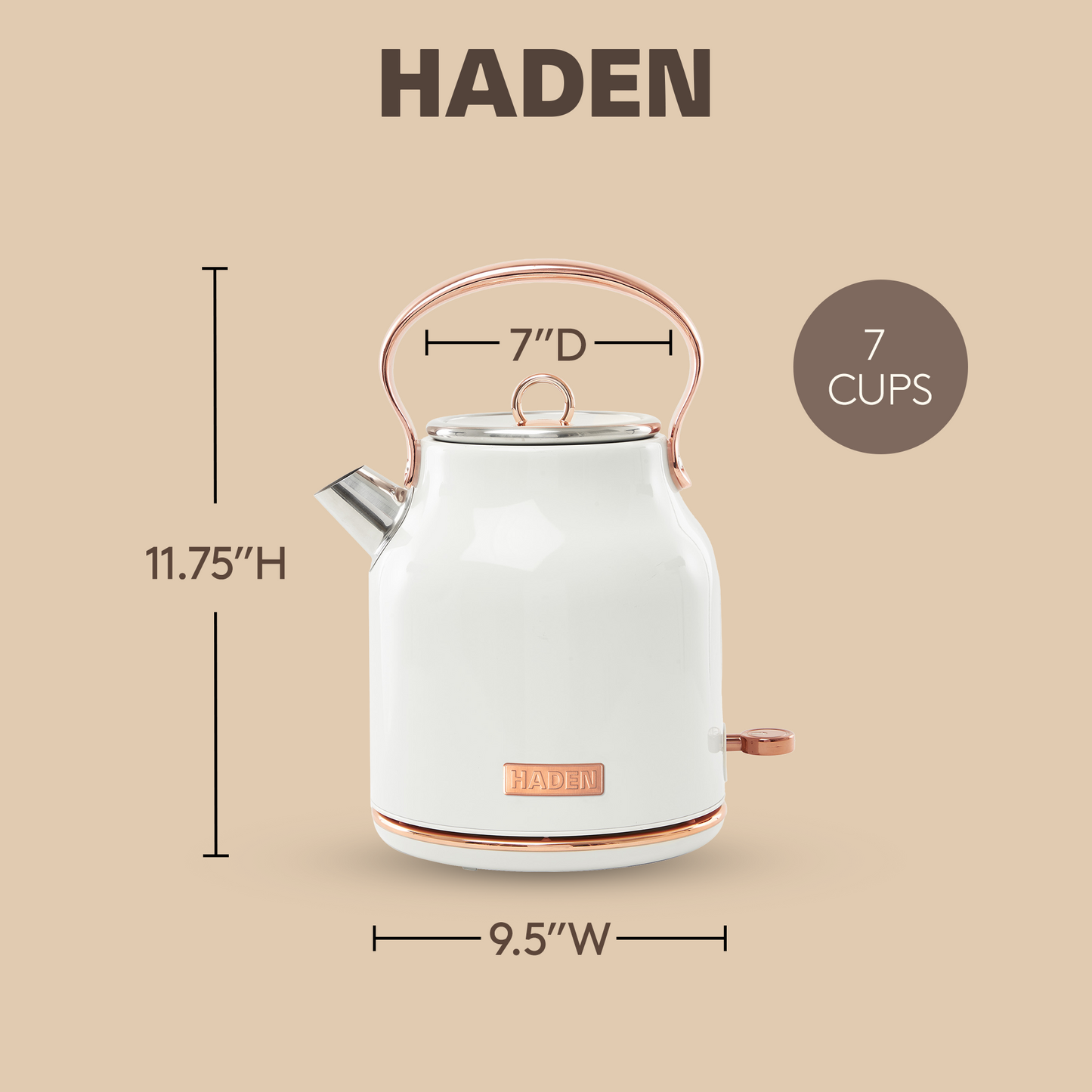 Haden Heritage 1.7 Liter Stainless Steel Electric Water Kettle, Ivory & Copper