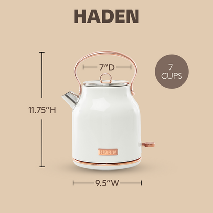 Haden Heritage 1.7 Liter Stainless Steel Electric Water Kettle, Ivory & Copper