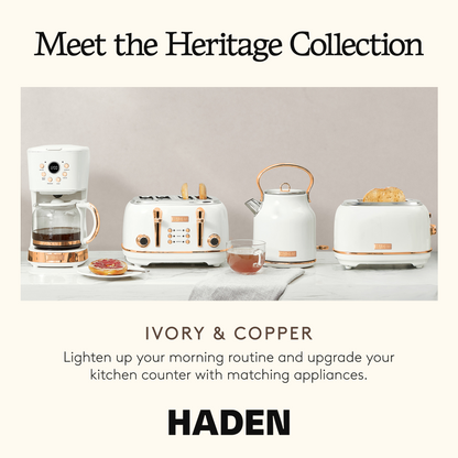Haden Heritage 1.7 Liter Stainless Steel Electric Water Kettle, Ivory & Copper