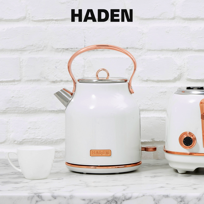 Haden Heritage 1.7 Liter Stainless Steel Electric Water Kettle, Ivory & Copper