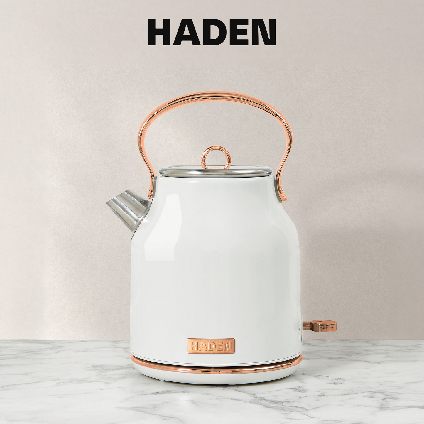 Haden Heritage 1.7 Liter Stainless Steel Electric Water Kettle, Ivory & Copper