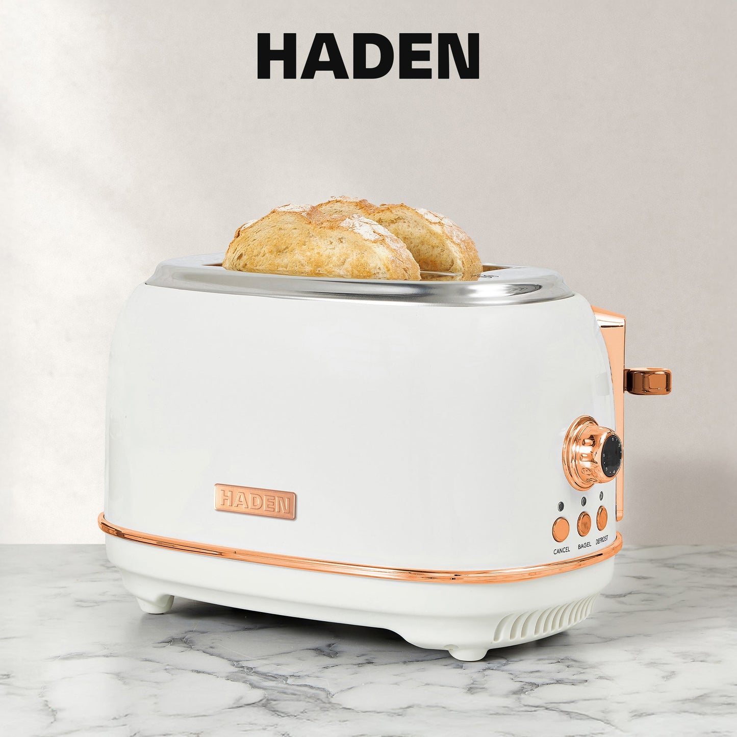 Haden Heritage 2 Slice Wide Slot Stainless Steel Toaster, Ivory & Copper