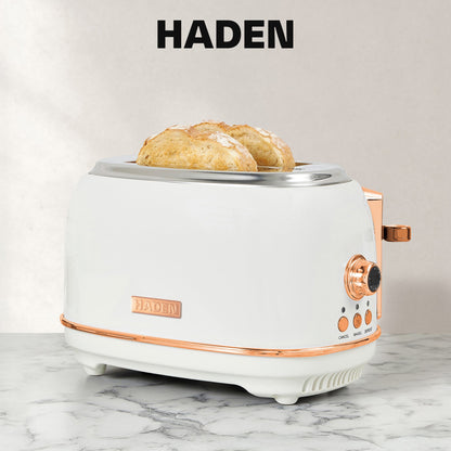 Haden Heritage 2 Slice Wide Slot Stainless Steel Toaster, Ivory & Copper