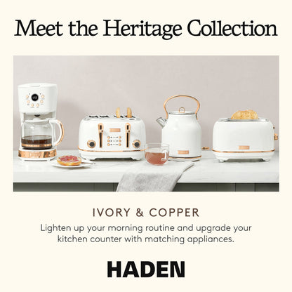 Haden Heritage 4 Slice Wide Slot Stainless Steel Toaster, Ivory & Copper