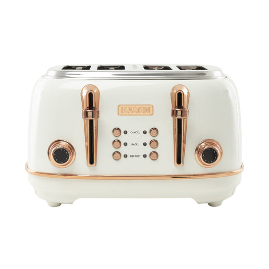 Haden Heritage 4 Slice Wide Slot Stainless Steel Toaster, Ivory & Copper