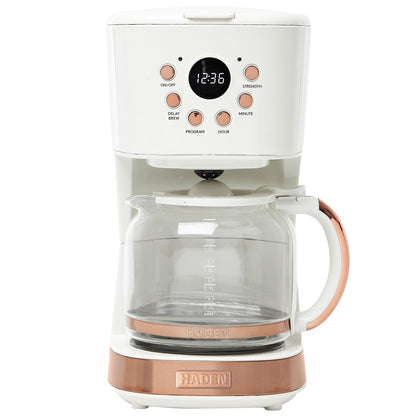 Haden Coffee Machine, 12 Cup Programmable Drip Coffee Maker, Ivory & Copper