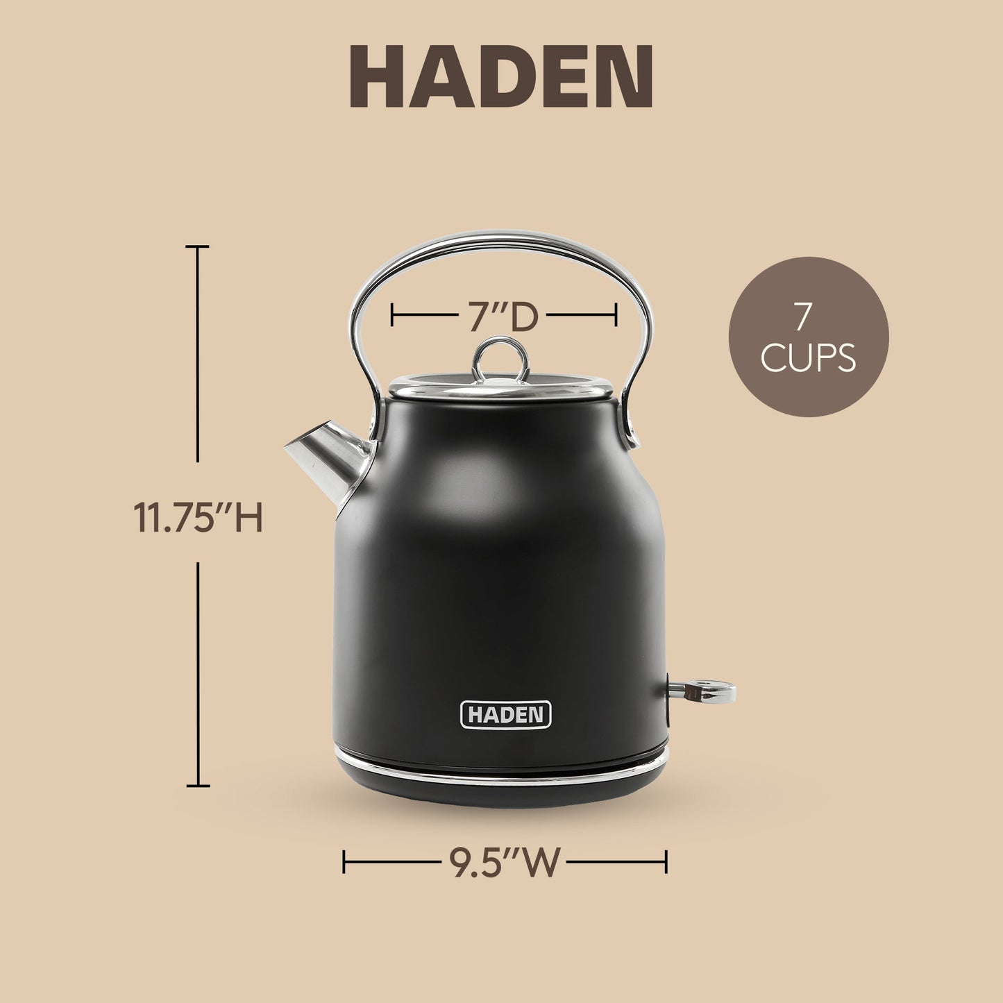 Haden Heritage 1.7 Liter Stainless Steel Electric Water Kettle, Black & Chrome