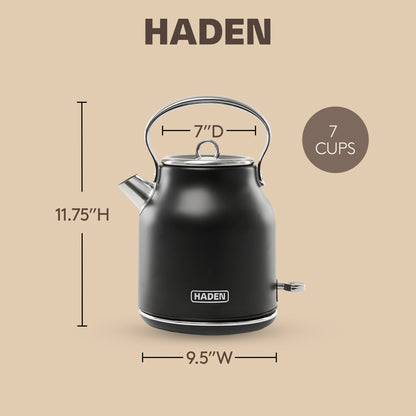 Haden Heritage 1.7 Liter Stainless Steel Electric Water Kettle, Black & Chrome