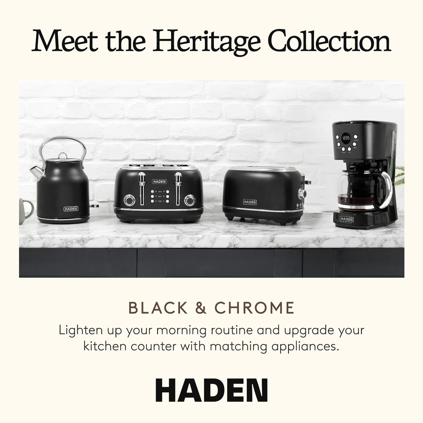Haden Heritage 1.7 Liter Stainless Steel Electric Water Kettle, Black & Chrome