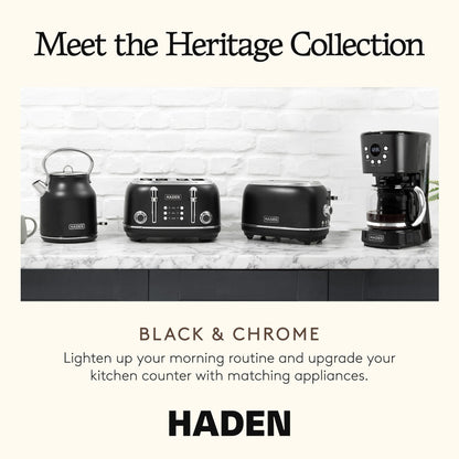 Haden Heritage 1.7 Liter Stainless Steel Electric Water Kettle, Black & Chrome