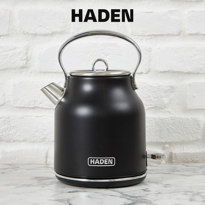 Haden Heritage 1.7 Liter Stainless Steel Electric Water Kettle, Black & Chrome