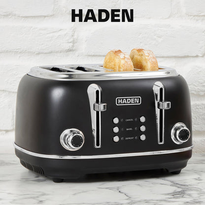 Haden Heritage 4 Slice Wide Slot Stainless Steel Toaster, Black & Chrome