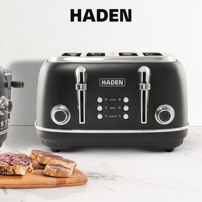 Haden Heritage 4 Slice Wide Slot Stainless Steel Toaster, Black & Chrome