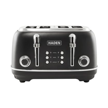 Haden Heritage 4 Slice Wide Slot Stainless Steel Toaster, Black & Chrome