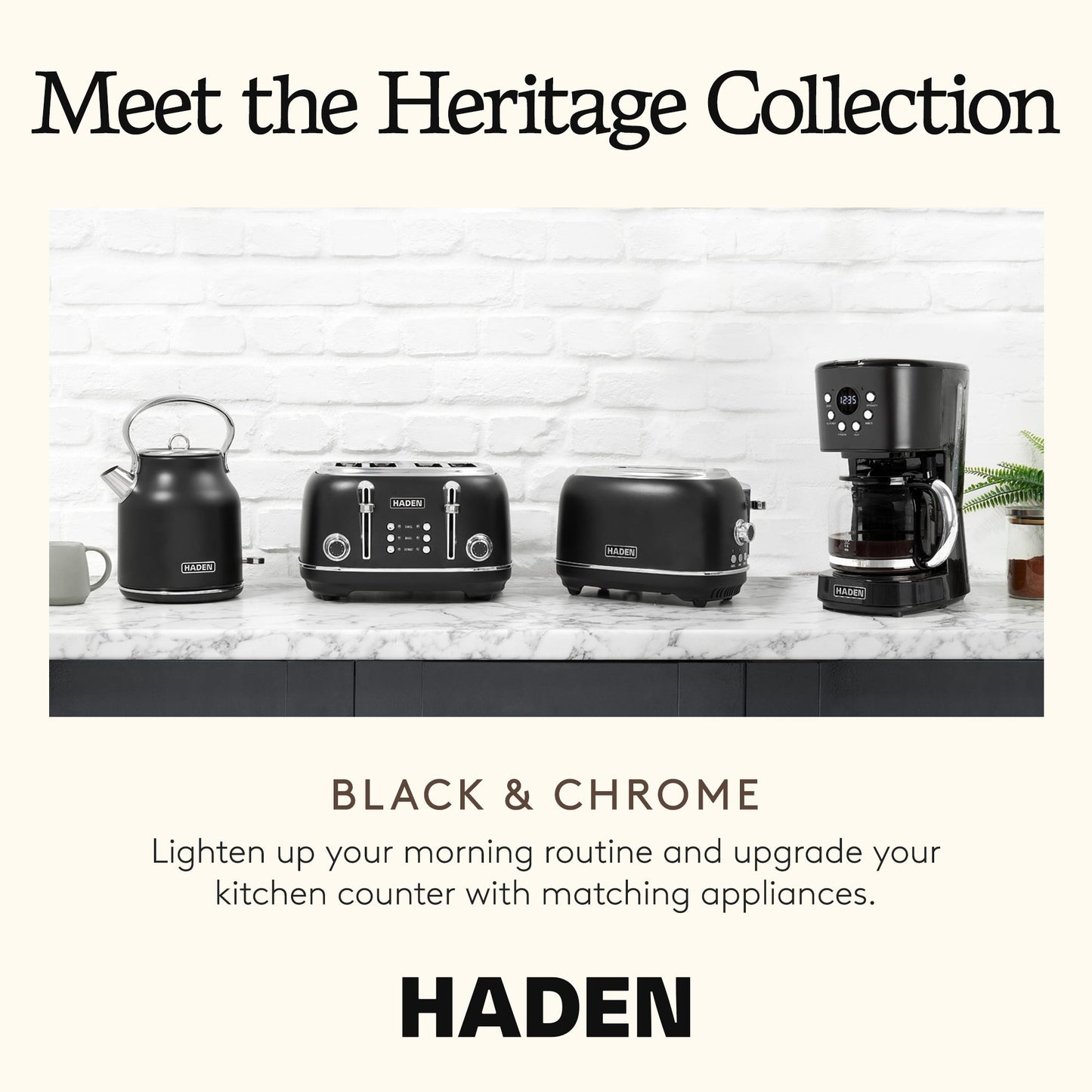 Haden Coffee Machine, 12 Cup Programmable Drip Coffee Maker, Black & Chrome