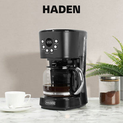 Haden Coffee Machine, 12 Cup Programmable Drip Coffee Maker, Black & Chrome