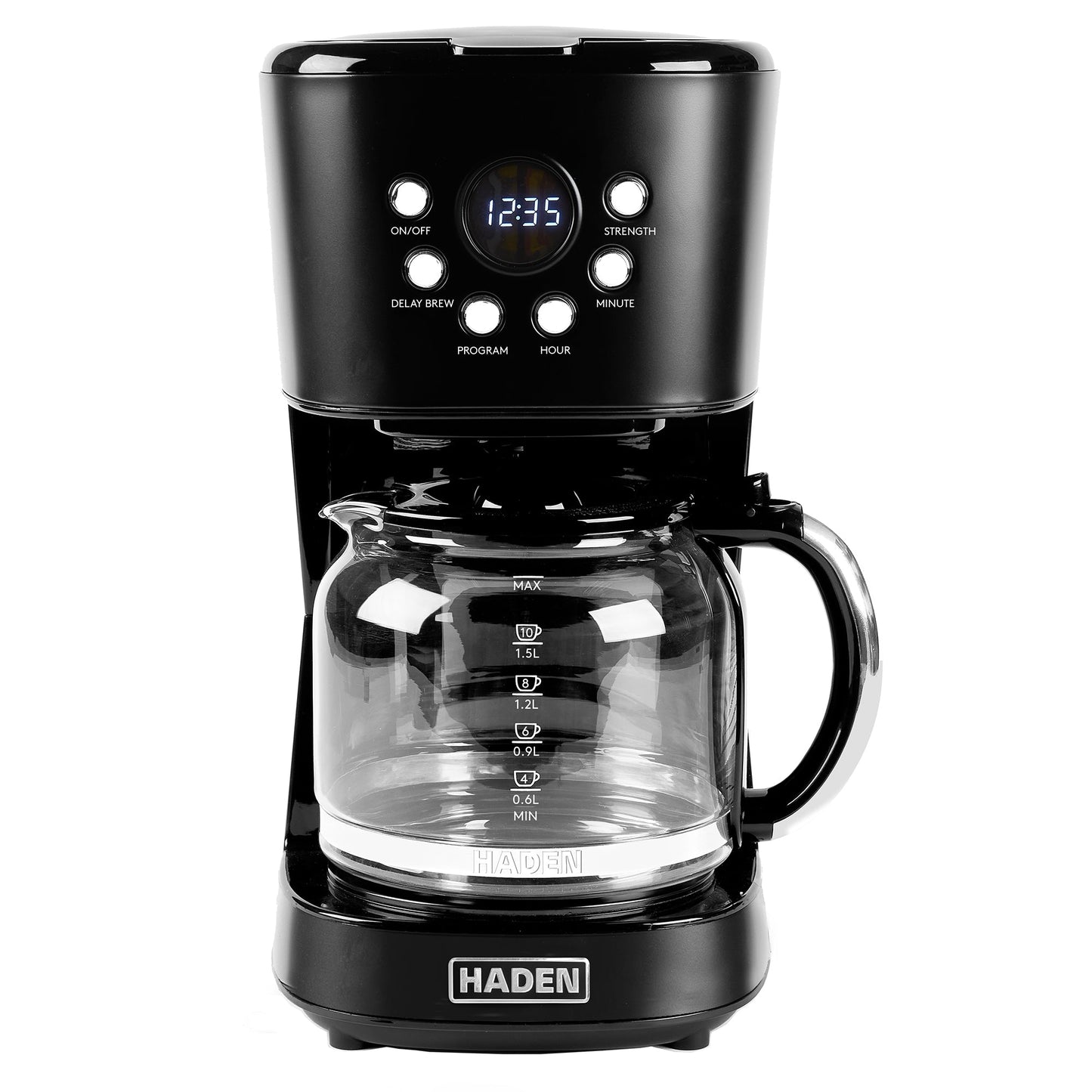 Haden Coffee Machine, 12 Cup Programmable Drip Coffee Maker, Black & Chrome