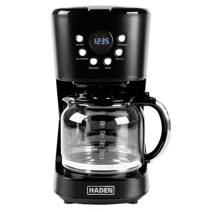 Haden Coffee Machine, 12 Cup Programmable Drip Coffee Maker, Black & Chrome