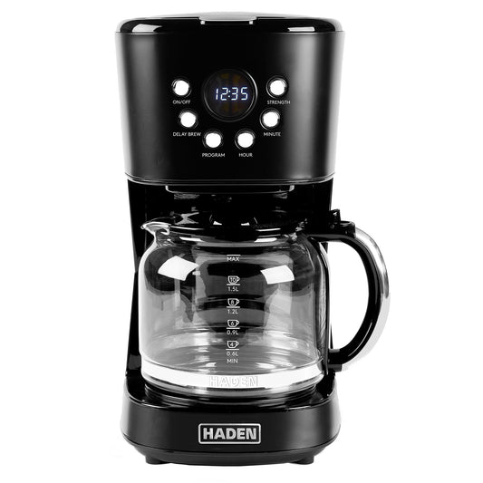 Haden Coffee Machine, 12 Cup Programmable Drip Coffee Maker, Black & Chrome