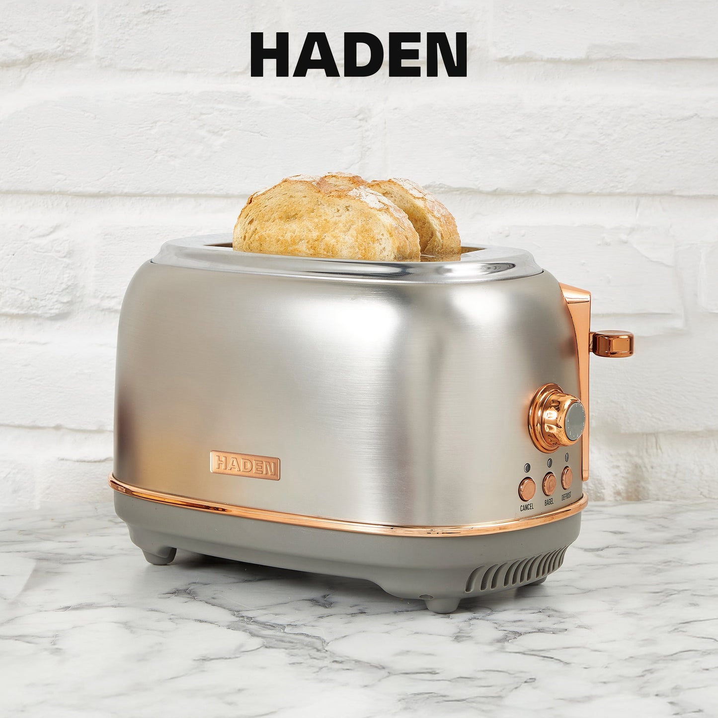 Haden Heritage 2 Slice Wide Slot Stainless Steel Toaster, Steel & Copper