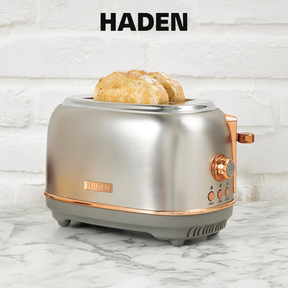 Haden Heritage 2 Slice Wide Slot Stainless Steel Toaster, Steel & Copper