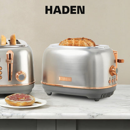 Haden Heritage 2 Slice Wide Slot Stainless Steel Toaster, Steel & Copper