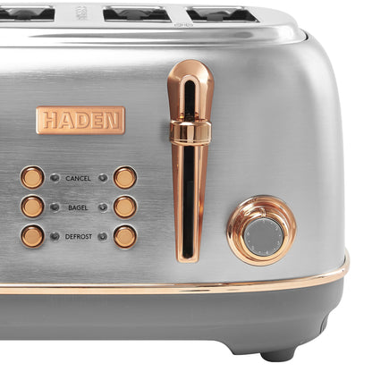 Haden Heritage 4 Slice Wide Slot Stainless Steel Toaster, Steel & Copper