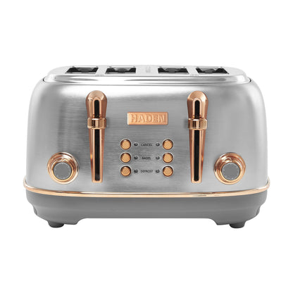 Haden Heritage 4 Slice Wide Slot Stainless Steel Toaster, Steel & Copper