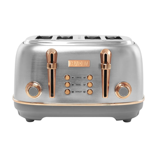 Haden Heritage 4 Slice Wide Slot Stainless Steel Toaster, Steel & Copper